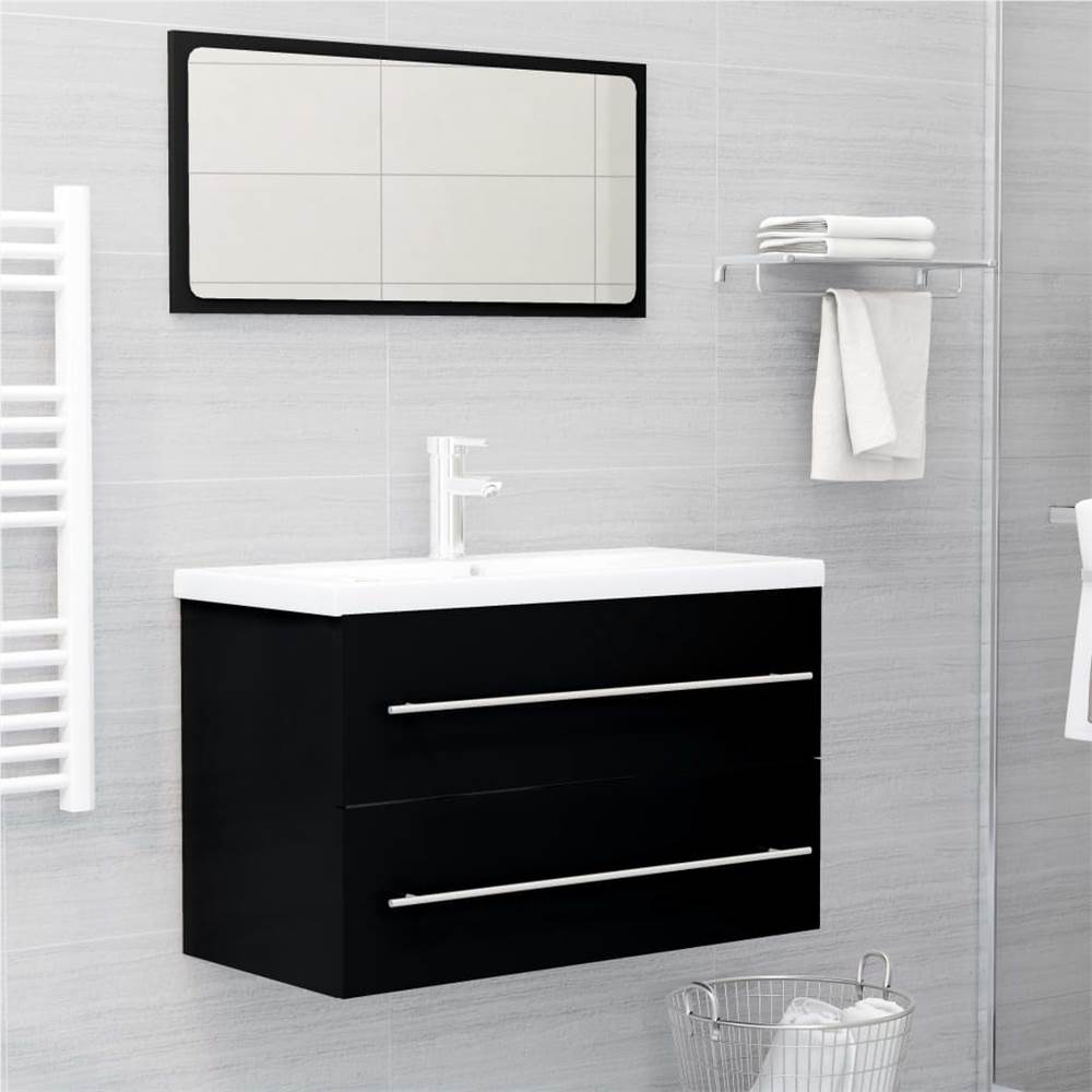 

2 Piece Bathroom Furniture Set Black Chipboard