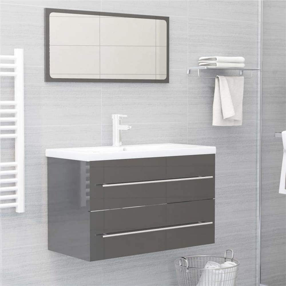 

2 Piece Bathroom Furniture Set High Gloss Grey Chipboard