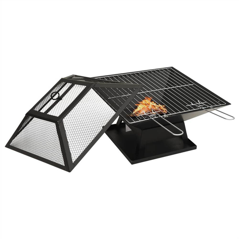 2-in-1 Fire Pit and BBQ with Poker 46.5x46.5x37 cm Steel