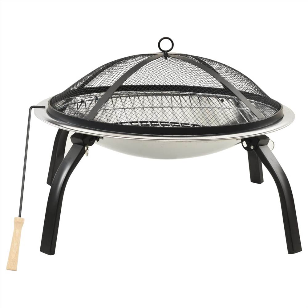 2-in-1 Fire Pit and BBQ with Poker 56x56x49 cm Stainless Steel