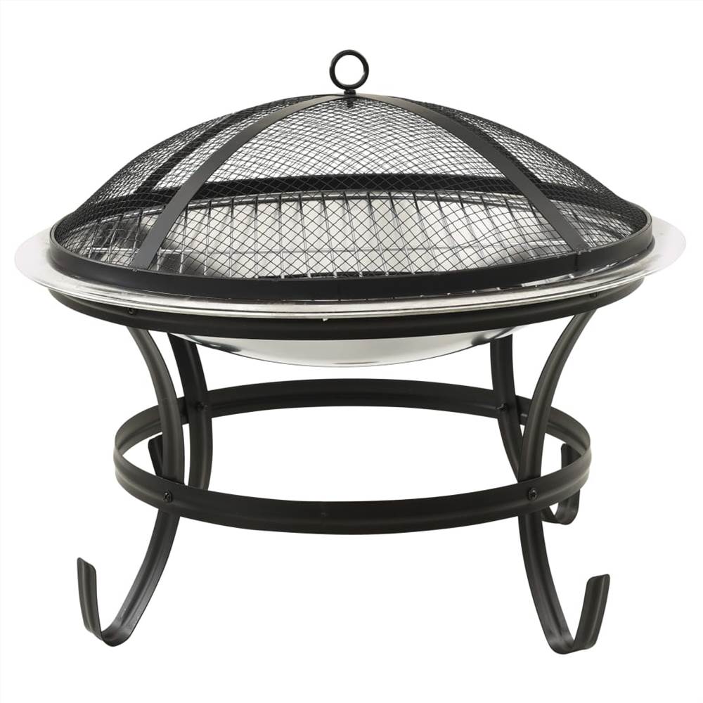 2-in-1 Fire Pit and BBQ with Poker 56x56x49 cm Stainless Steel