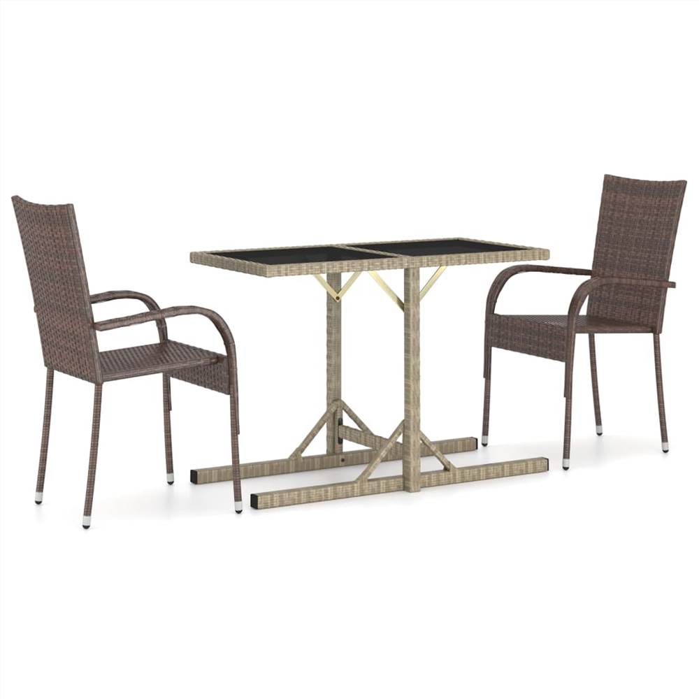 

3 Piece Garden Dining Set Brown