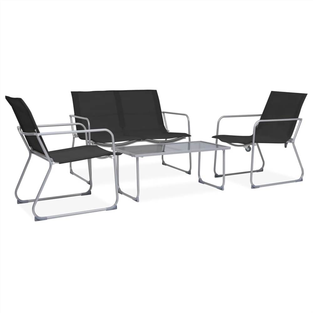 

4 Piece Garden Lounge Set Fabric & Steel Black