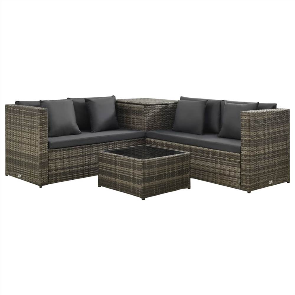 

4 Piece Garden Lounge Set with Cushions Poly Rattan Grey