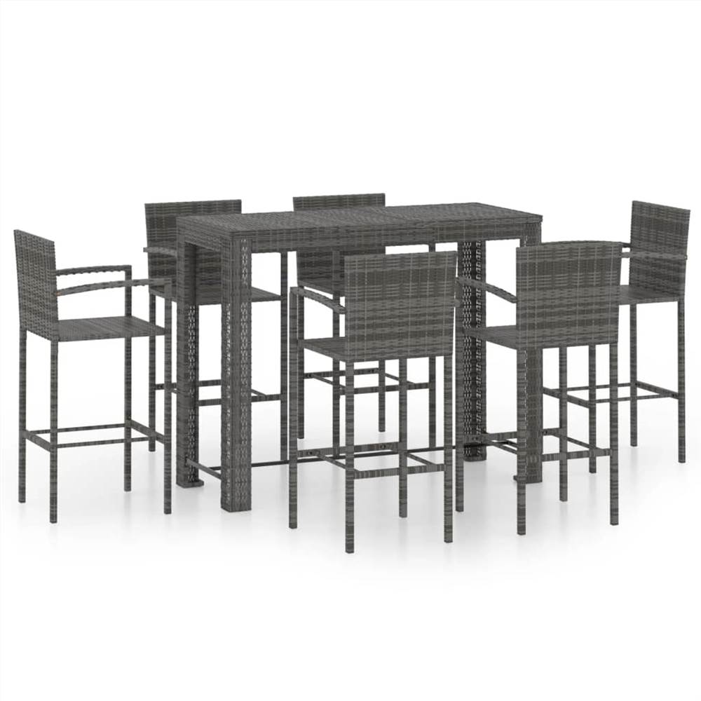

7 Piece Outdoor Bar Set with Armrest Poly Rattan Grey