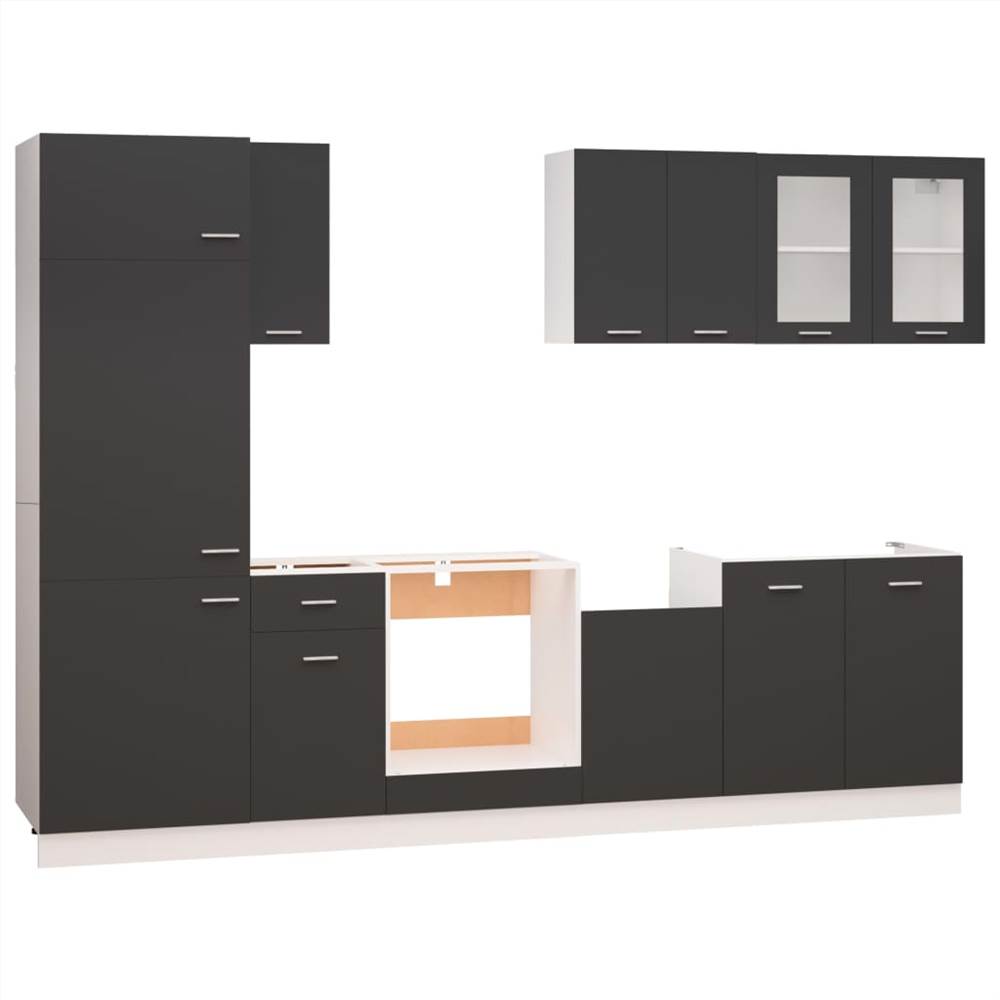 8 Piece Kitchen Cabinet Set Grey Chipboard