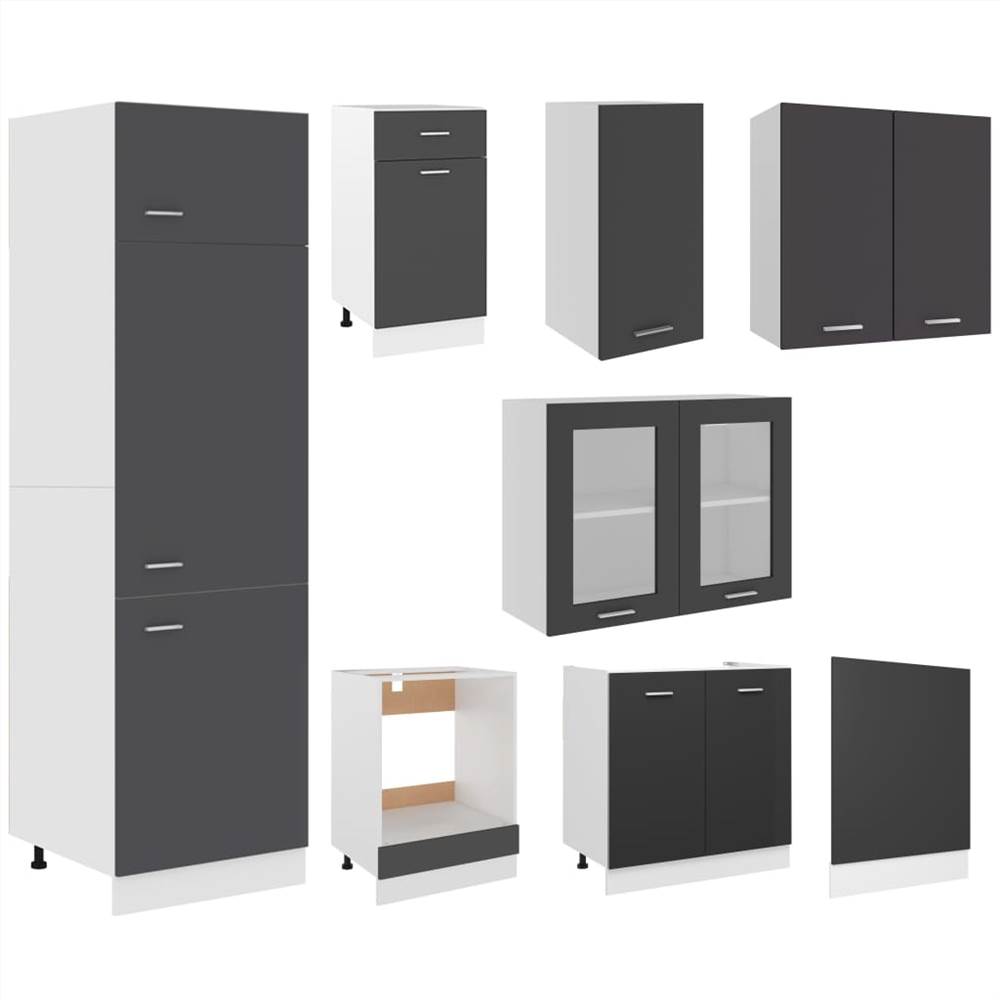 8 Piece Kitchen Cabinet Set Grey Chipboard