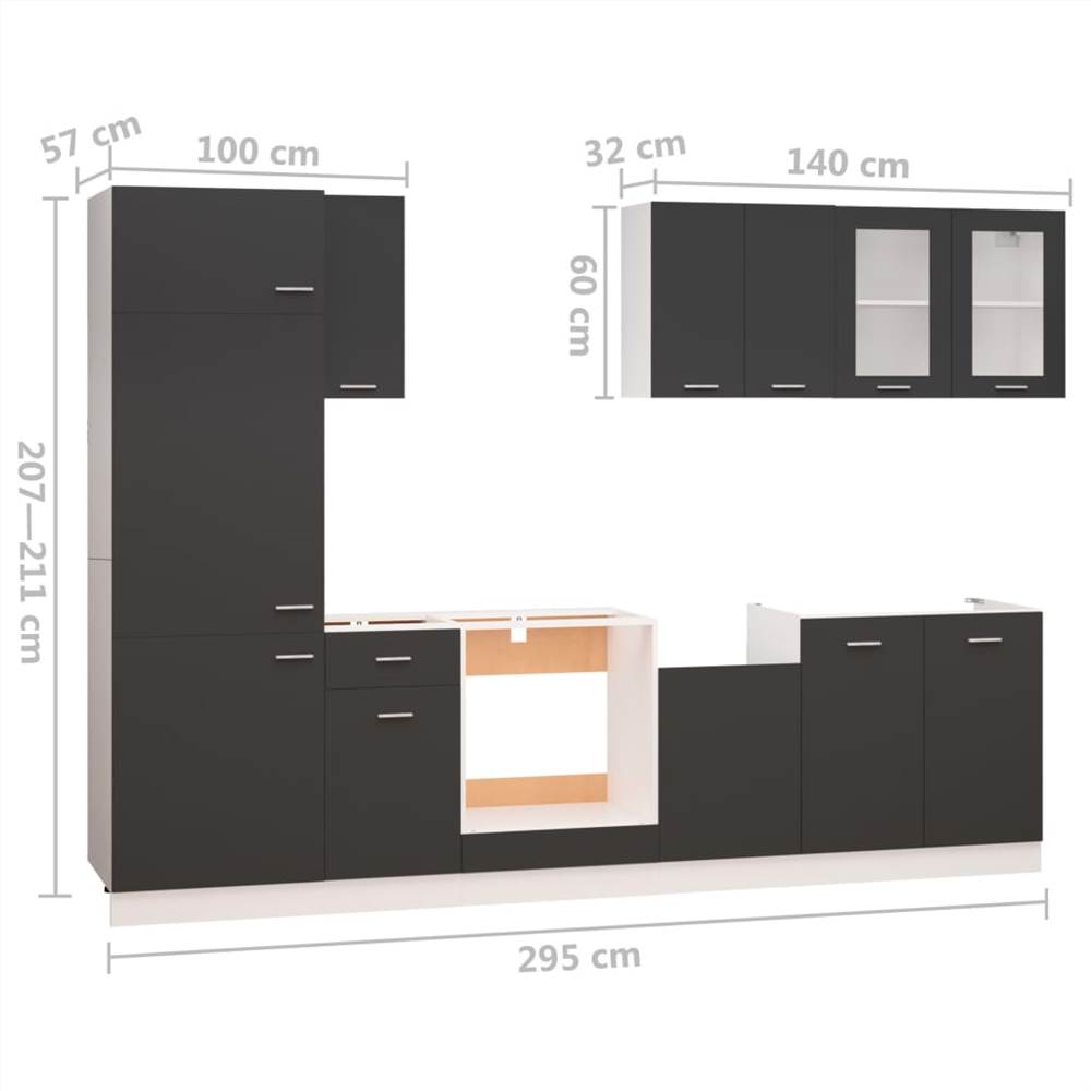 8 Piece Kitchen Cabinet Set Grey Chipboard