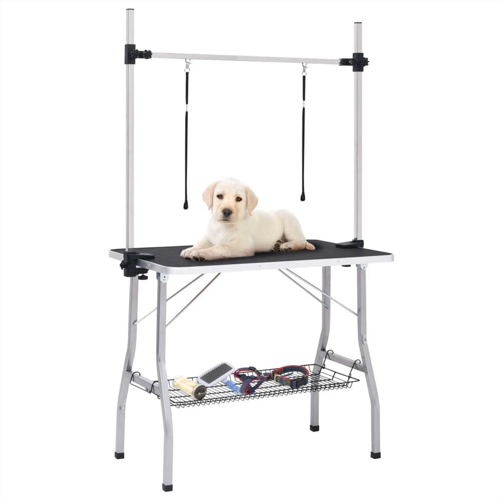 

Adjustable Dog Grooming Table with 2 Loops and Basket