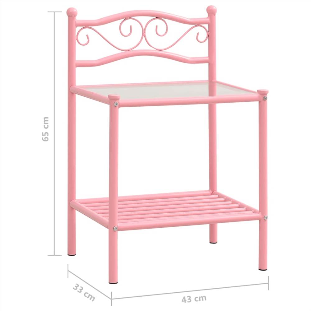 Bedside Cabinet Pink & Transparent 43x33x65 cm Metal and Glass