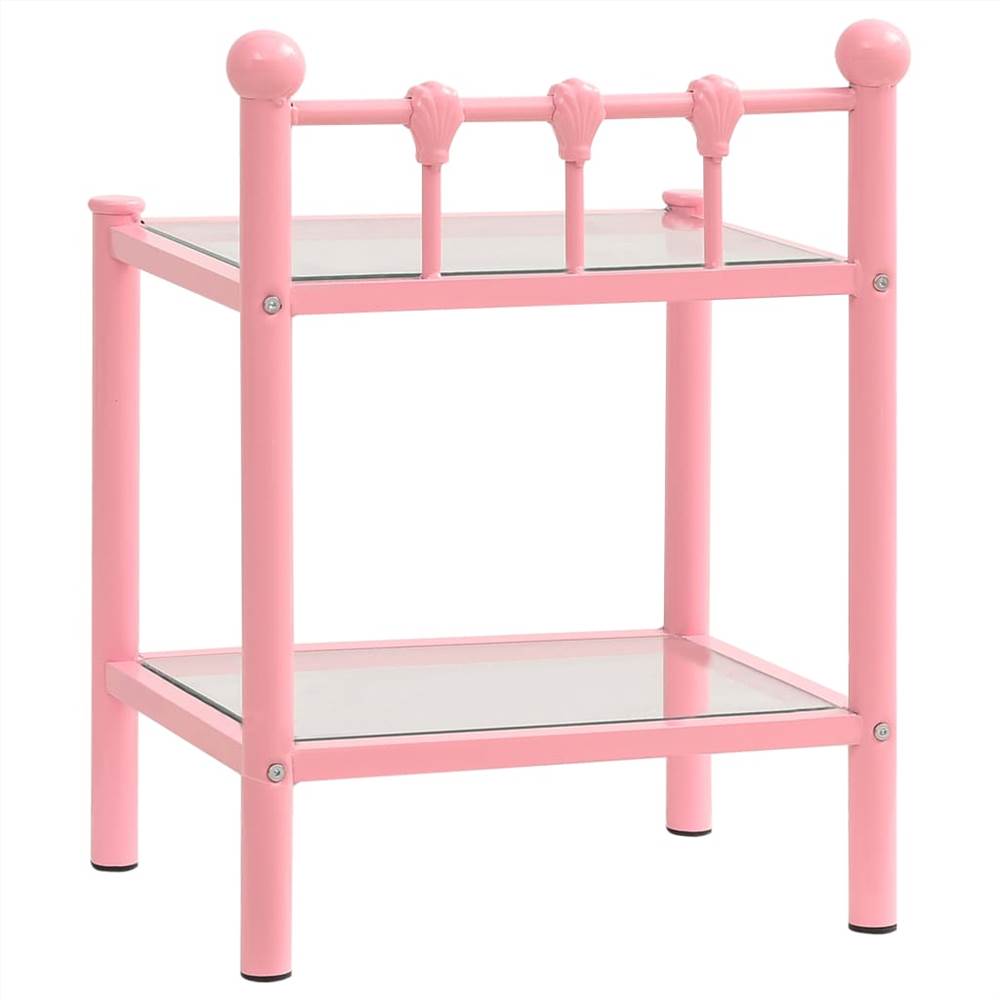 Bedside Cabinet Pink&Transparent 45x34.5x60.5 cm Metal & Glass
