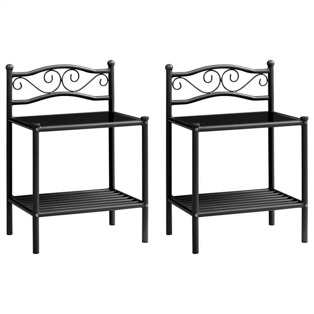 

Bedside Cabinets 2 pcs Black Metal and Glass