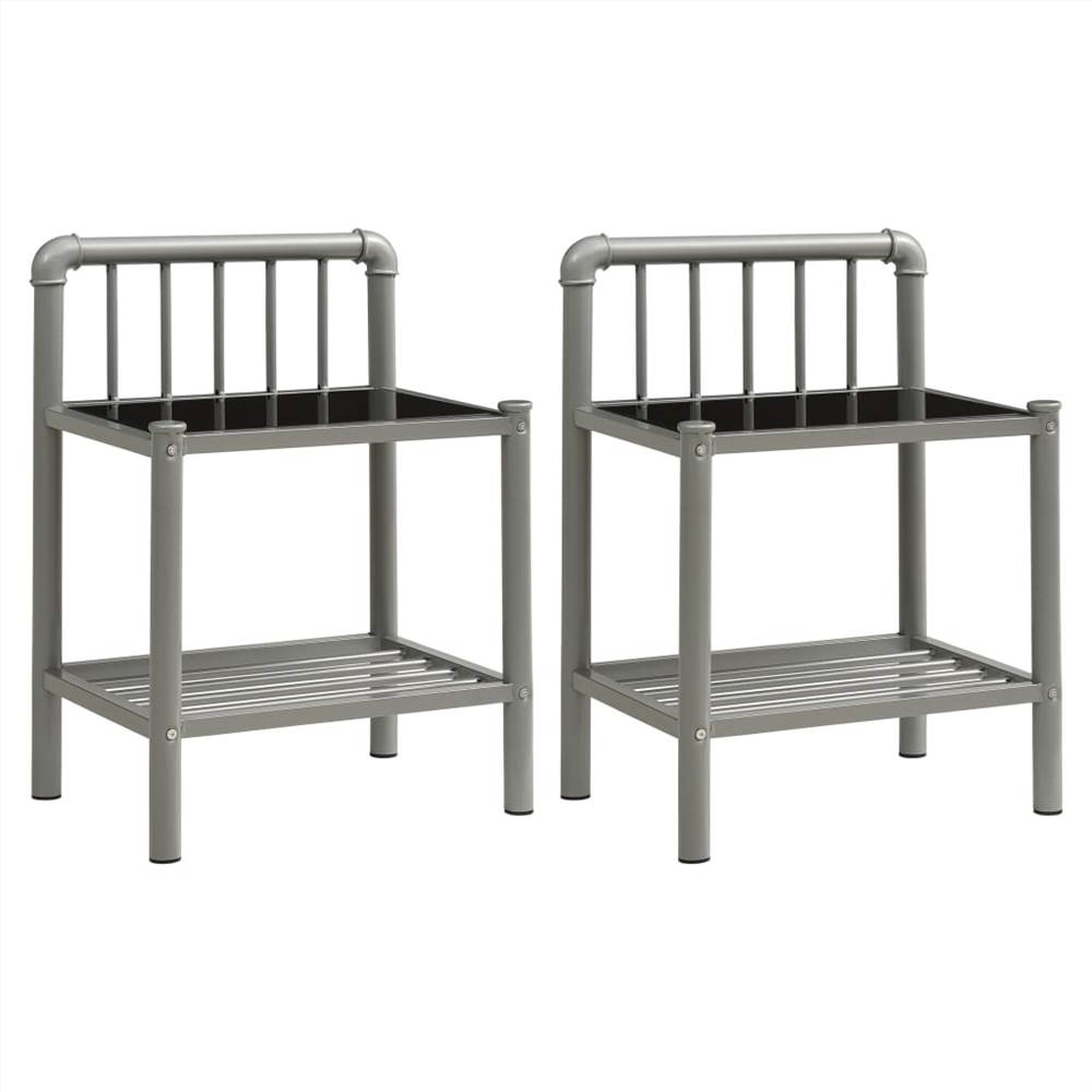 

Bedside Cabinets 2 pcs Grey and Black Metal and Glass