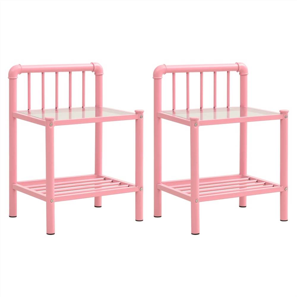 

Bedside Cabinets 2 pcs Pink and Transparent Metal and Glass
