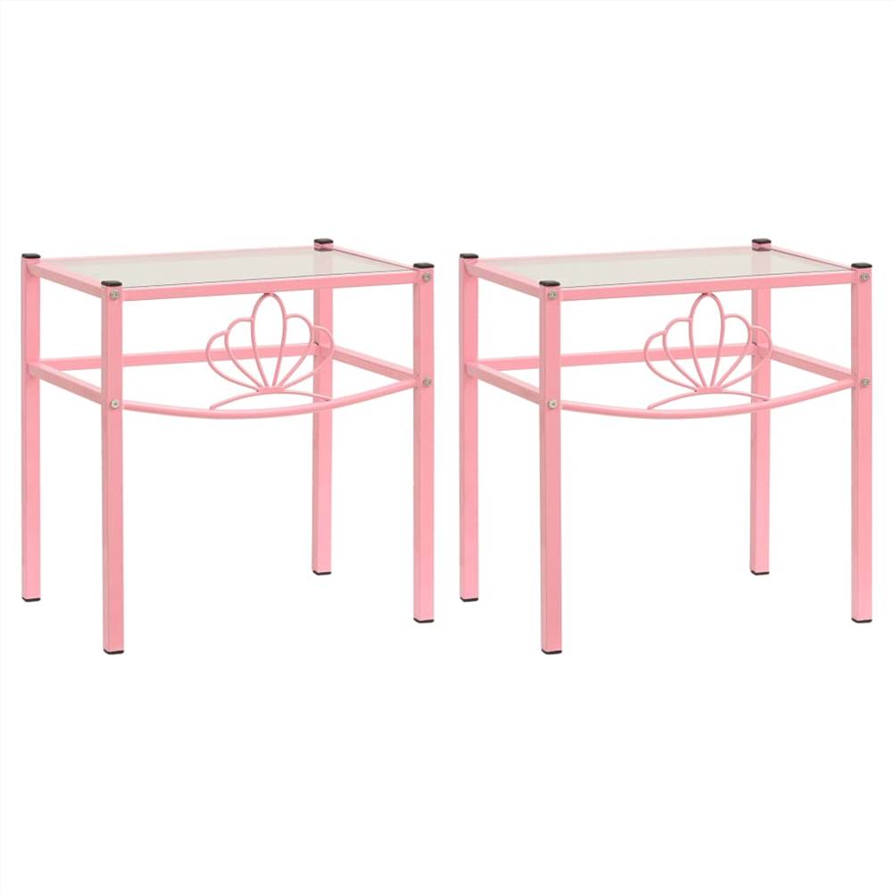 

Bedside Cabinets 2 pcs Pink and Transparent Metal and Glass