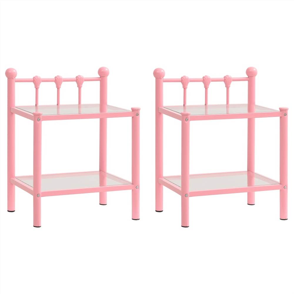 

Bedside Cabinets 2 pcs Pink and Transparent Metal and Glass