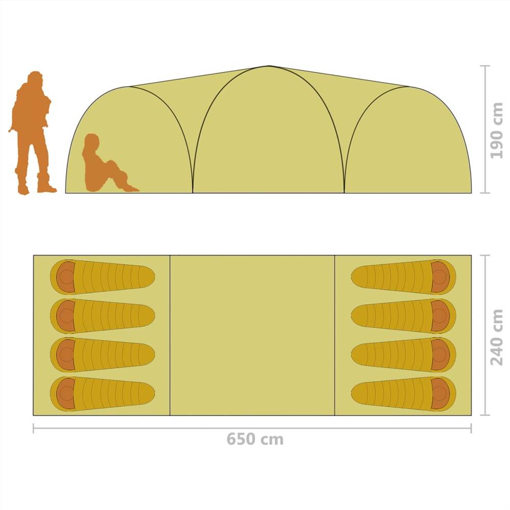 Camping Igloo Tent 650x240x190 cm 8 Person Grey and Orange