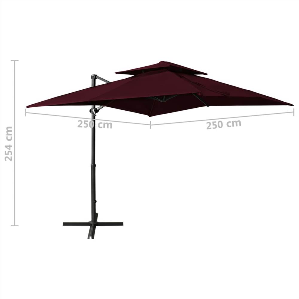 Cantilever Umbrella with Double Top 250x250 cm Bordeaux Red