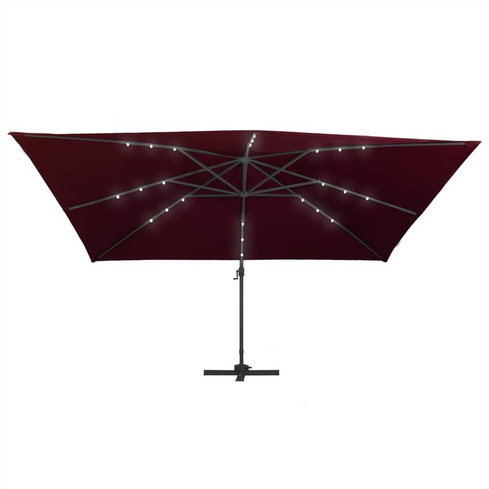 Cantilever Umbrella with LED Lights Bordeaux Red 400x300 cm