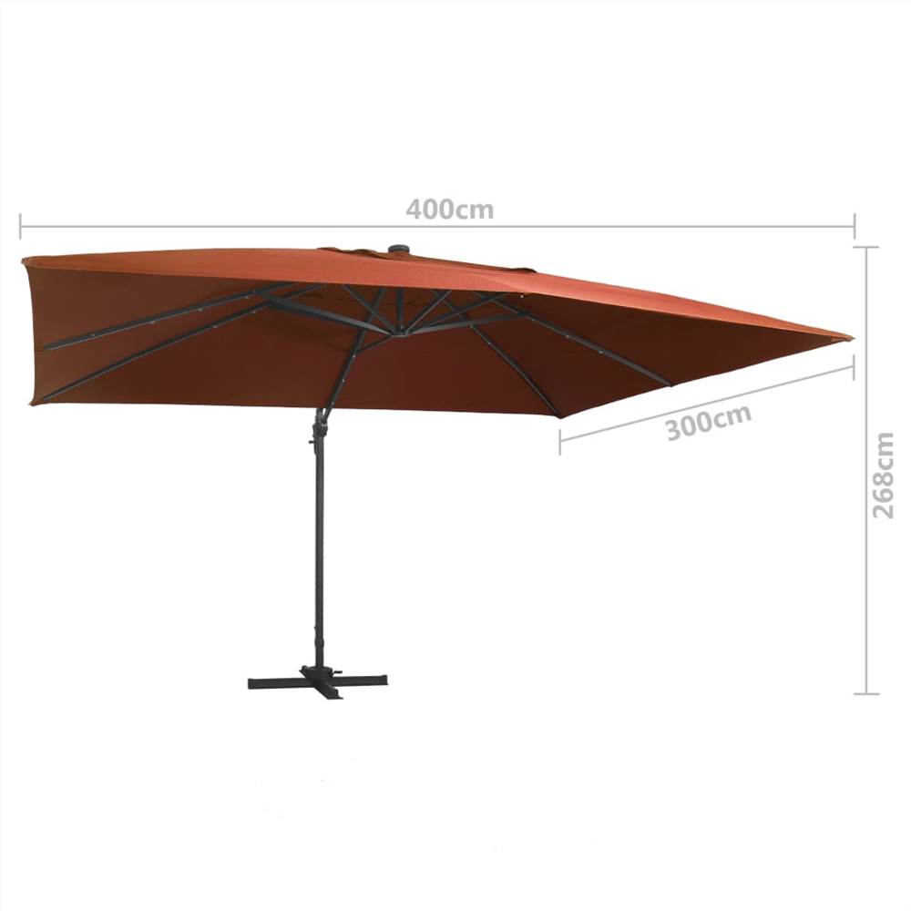 Cantilever Umbrella with LED Lights Terracotta 400x300 cm