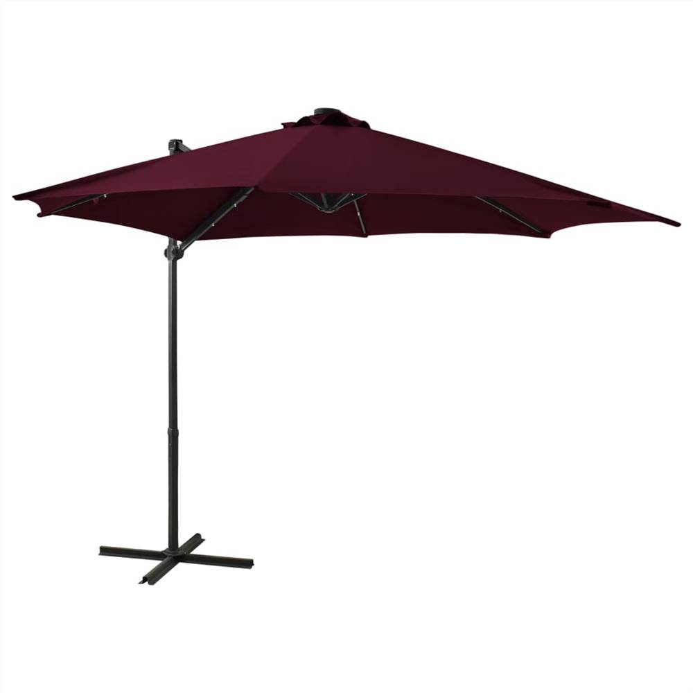 Parapluie Cantilever avec Mât et Lumières LED Bordeaux Rouge 300cm