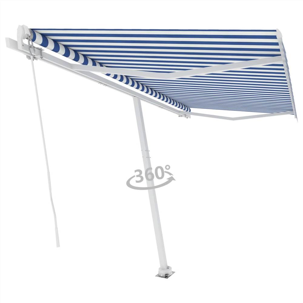 Freestanding Manual Retractable Awning 450x350 cm Blue/White