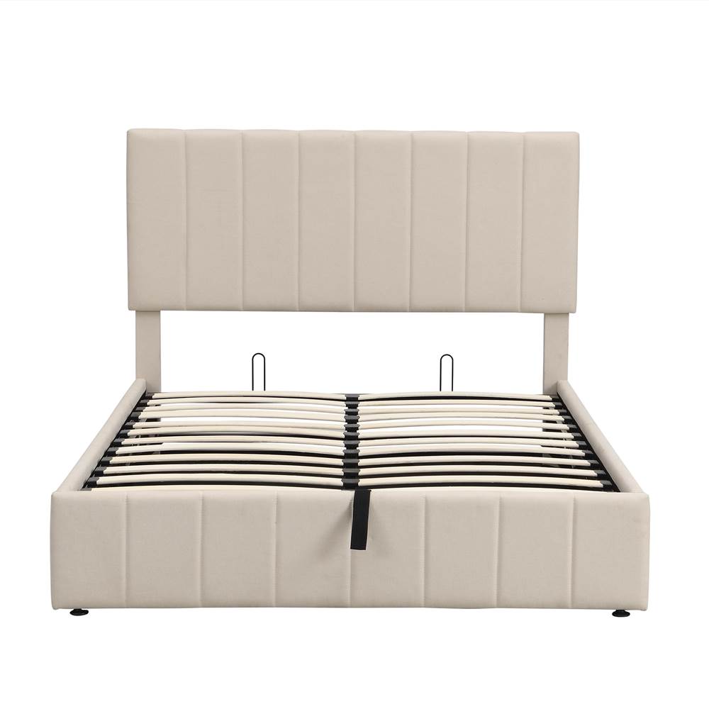 Full Size Linen Upholstered Platform Bed Frame Beige United States