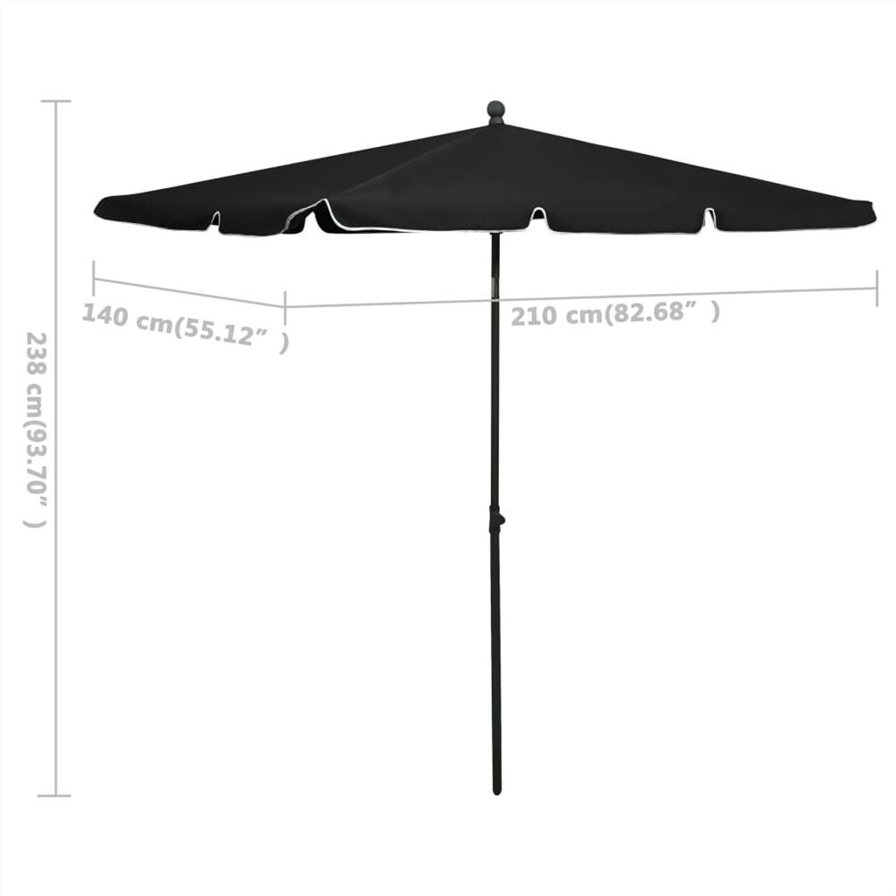 Garden Parasol with Pole 210x140 cm Black