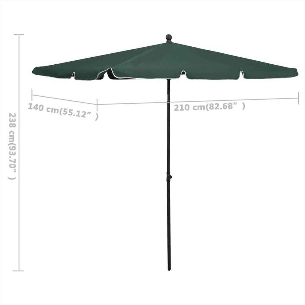 Garden Parasol with Pole 210x140 cm Green