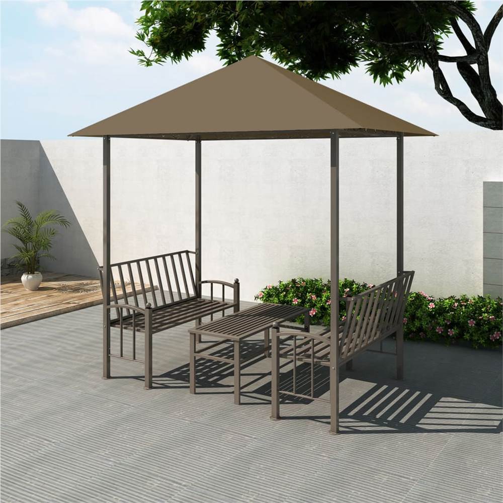 Garden Pavilion with Table and Benches 25x15x24 m Taupe 180 gm??