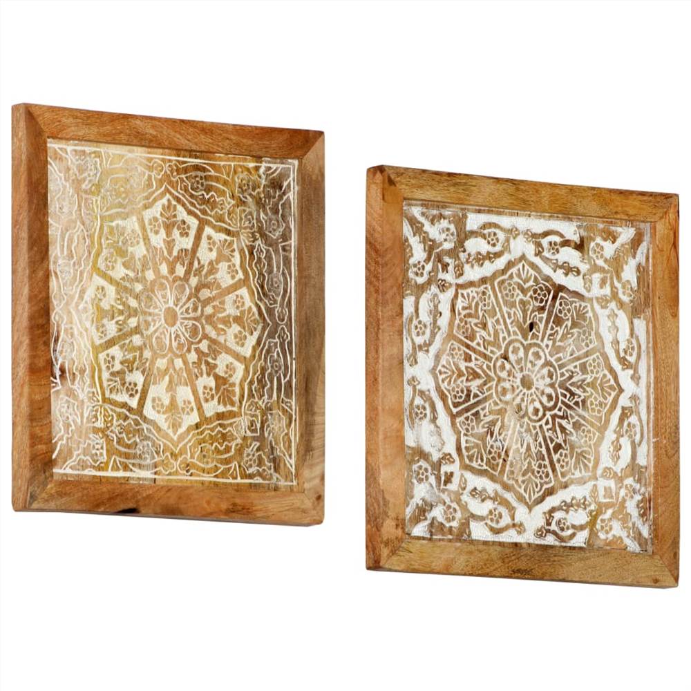 Hand-Carved Wall Panels 2 pcs Solid Mango Wood 40x40x1.5 cm