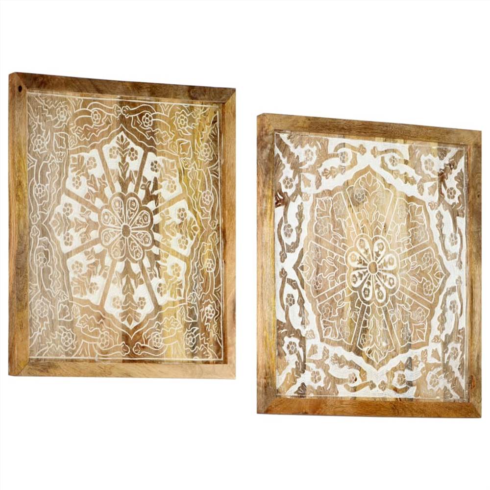 Hand-Carved Wall Panels 2 pcs Solid Mango Wood 60x60x2.5 cm