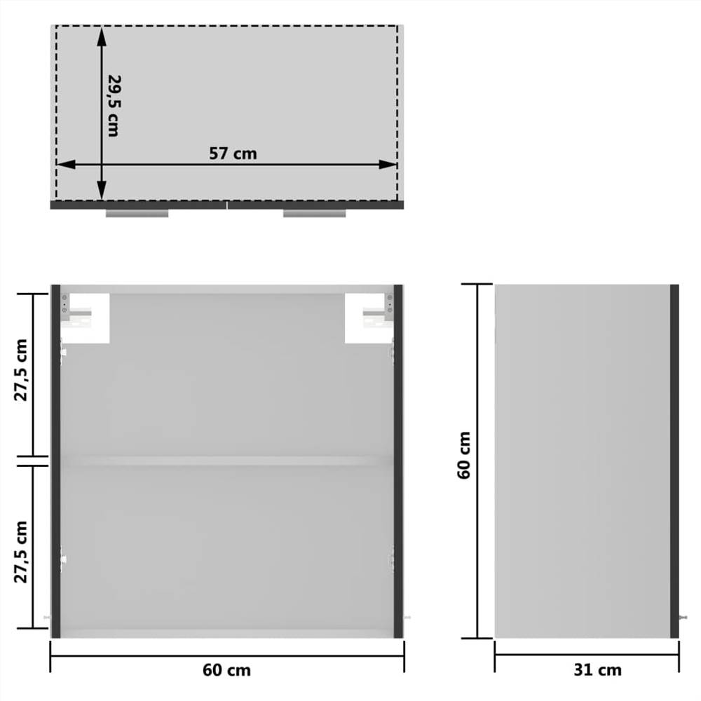 Hanging Glass Cabinet High Gloss Grey  60x31x60 cm Chipboard