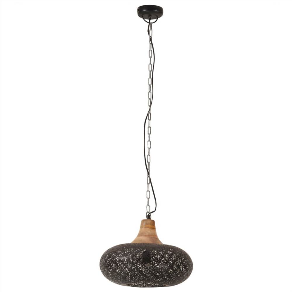 Industrial Hanging Lamp Black Iron & Solid Wood 40 cm E27