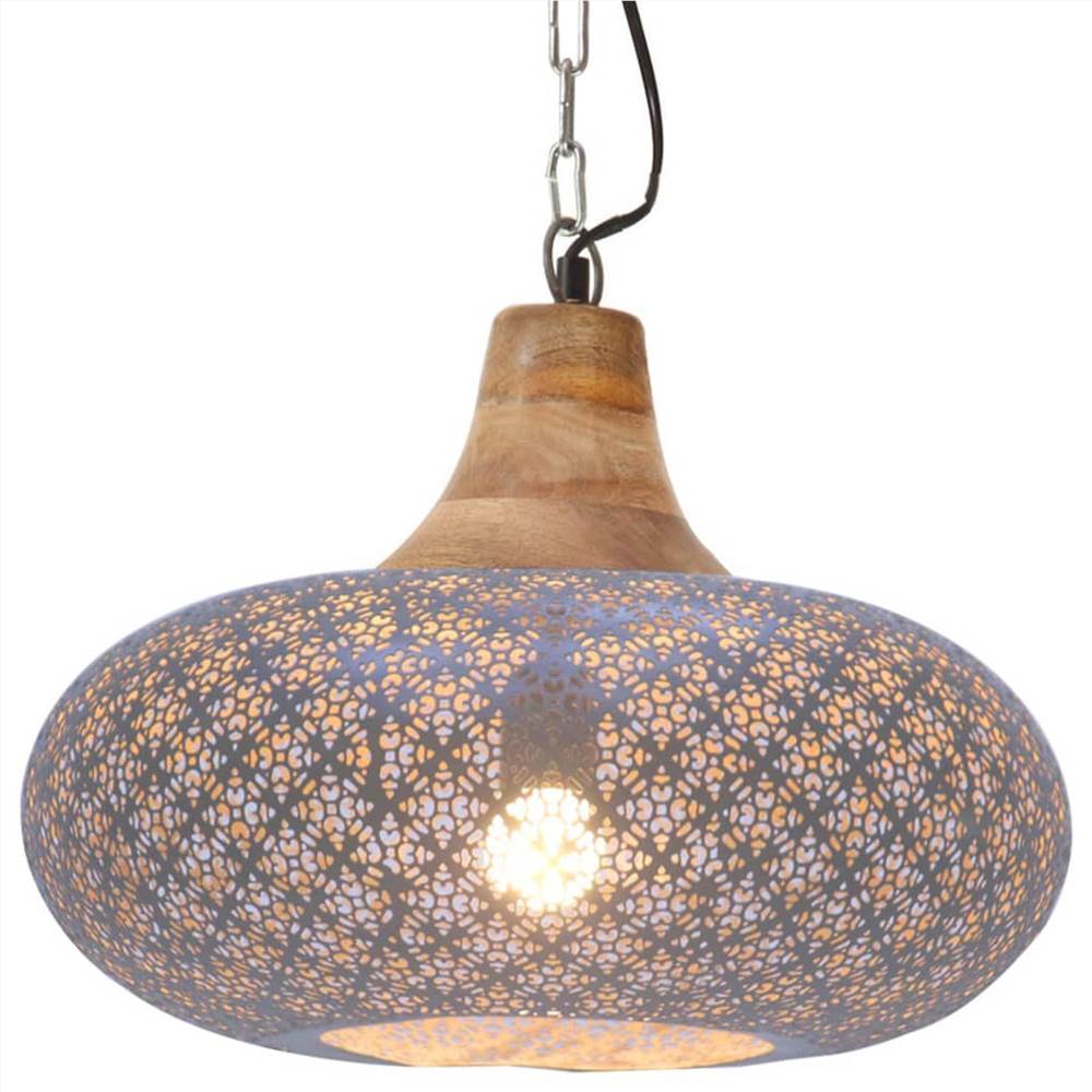 

Industrial Hanging Lamp Grey Iron & Solid Wood 40 cm E27