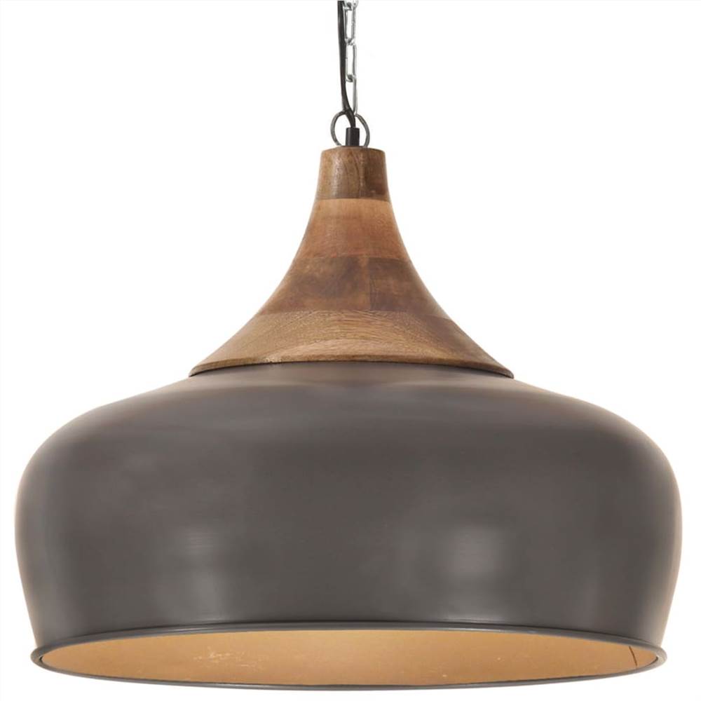 

Industrial Hanging Lamp Grey Iron & Solid Wood 45 cm E27