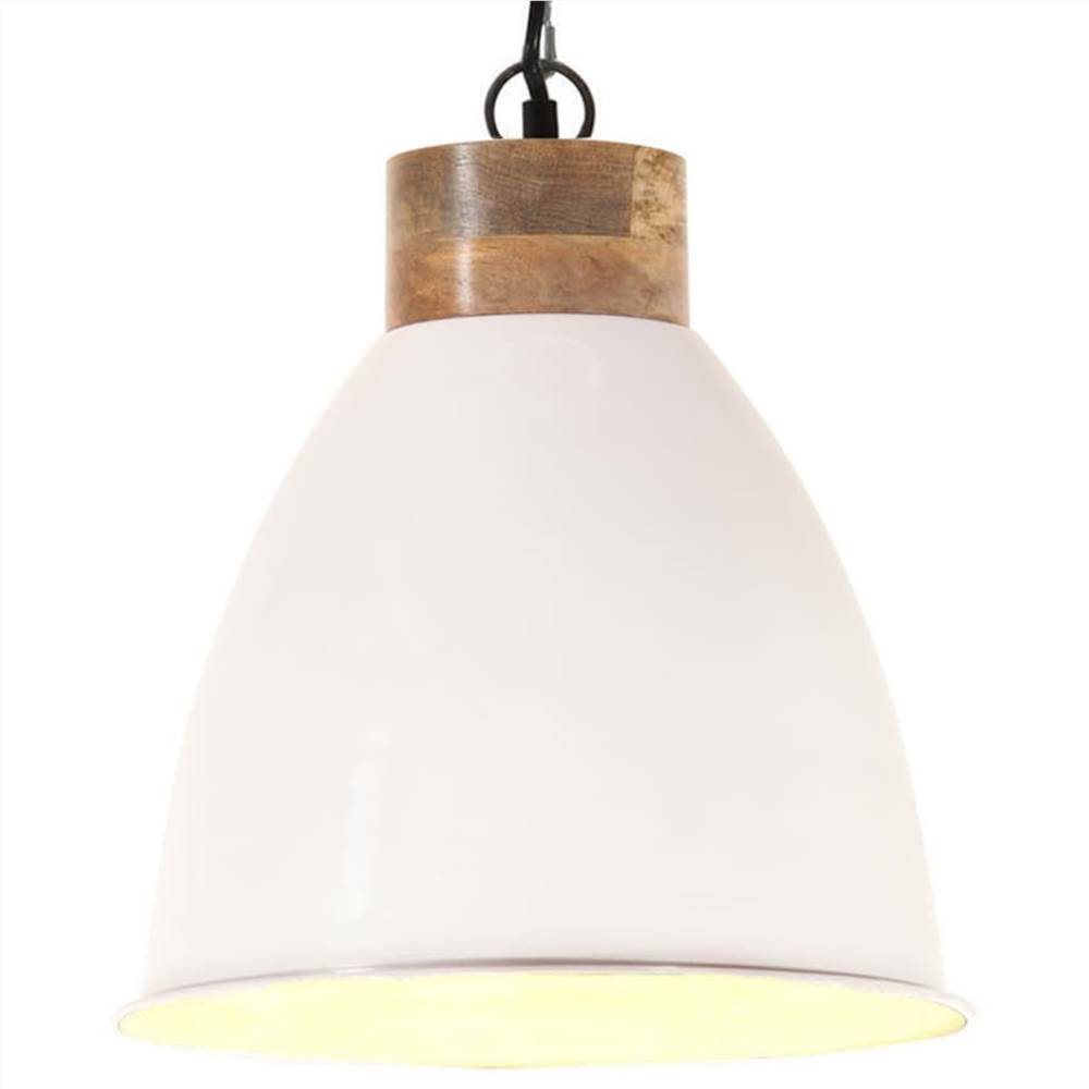 

Industrial Hanging Lamp White Iron & Solid Wood 35 cm E27