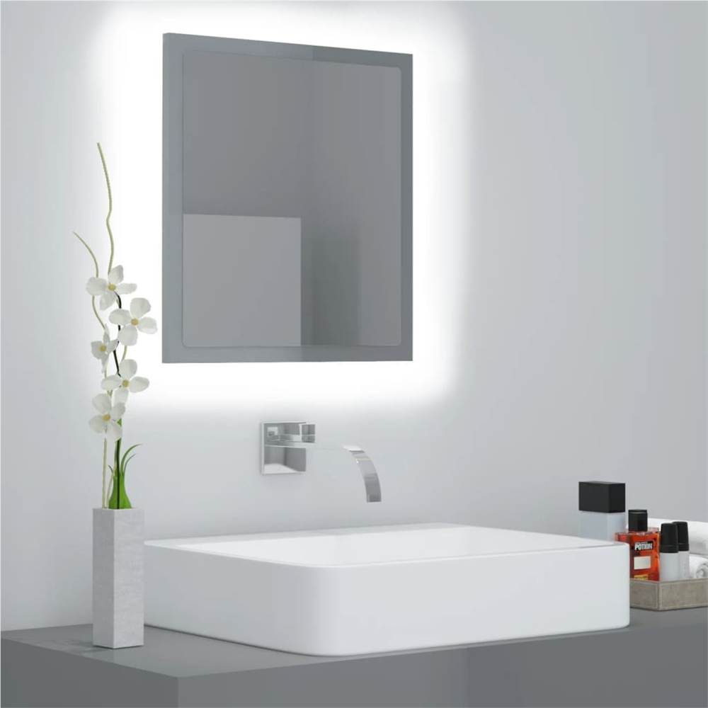 

LED Bathroom Mirror High Gloss Grey 40x8.5x37 cm Chipboard