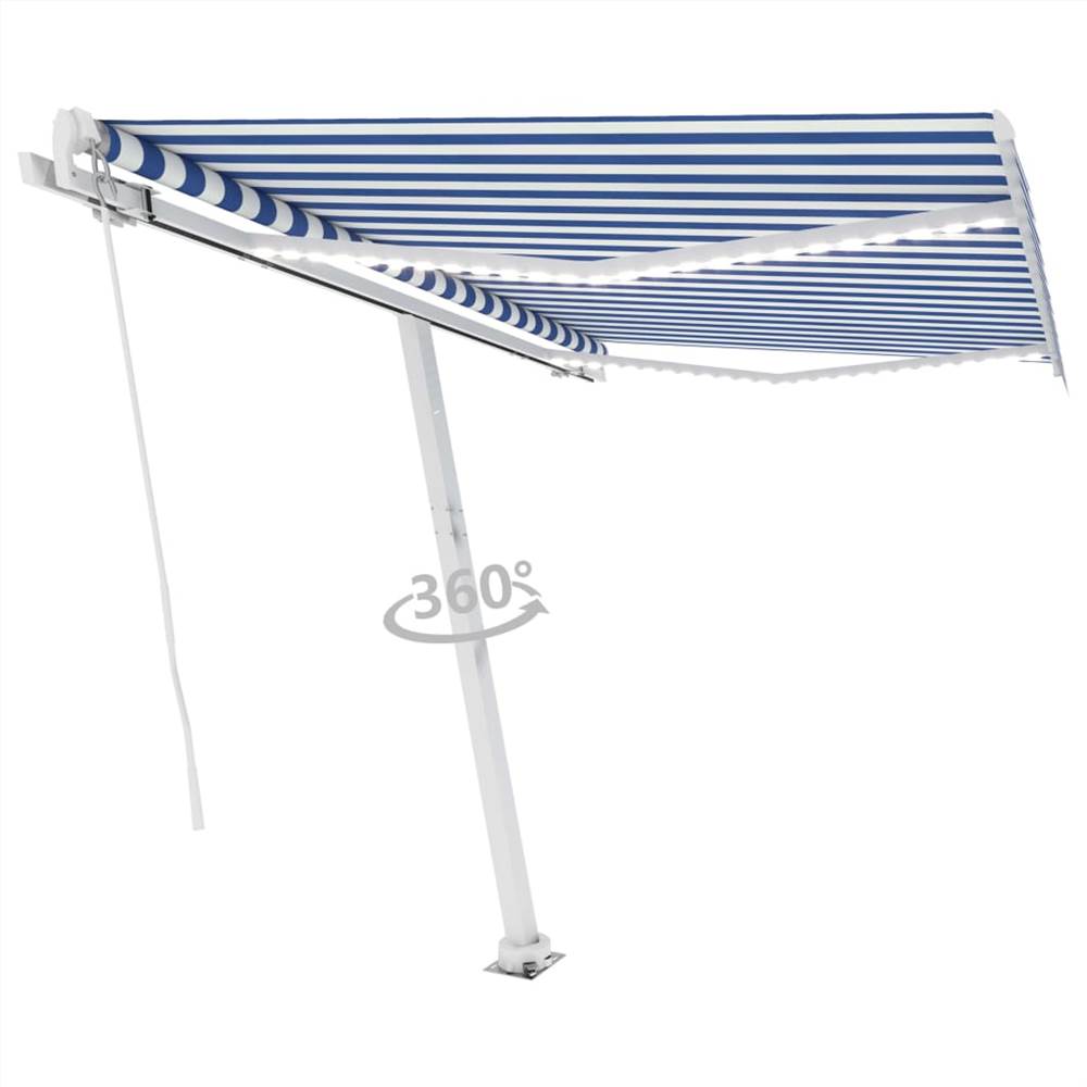 

Manual Retractable Awning with LED 300x250 cm Blue and White