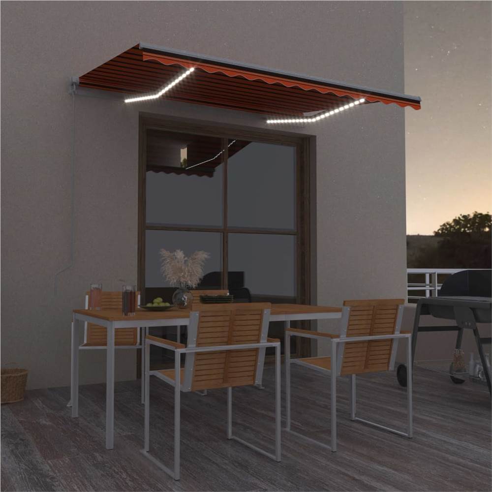 

Manual Retractable Awning with LED 350x250 cm Orange and Brown