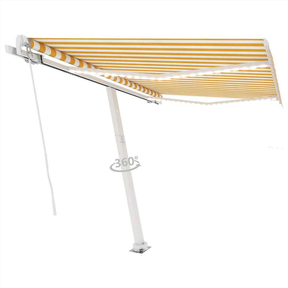 Manual Retractable Awning with LED 350x250 cm Yellow and White