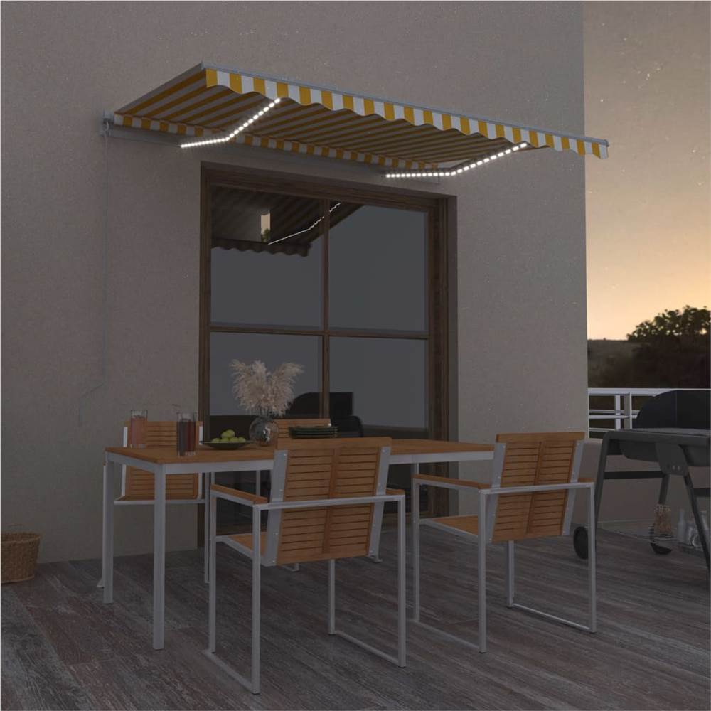 

Manual Retractable Awning with LED 350x250 cm Yellow and White