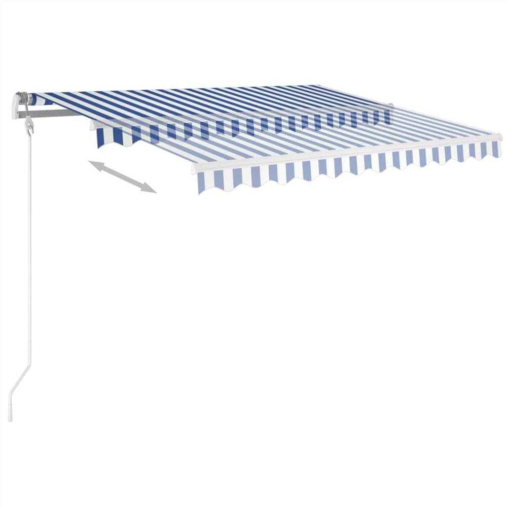 Manual Retractable Awning with LED 3x2.5 m Blue and White