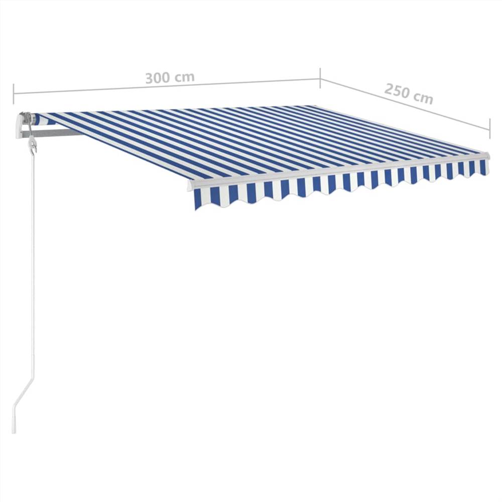 Manual Retractable Awning with LED 3x2.5 m Blue and White