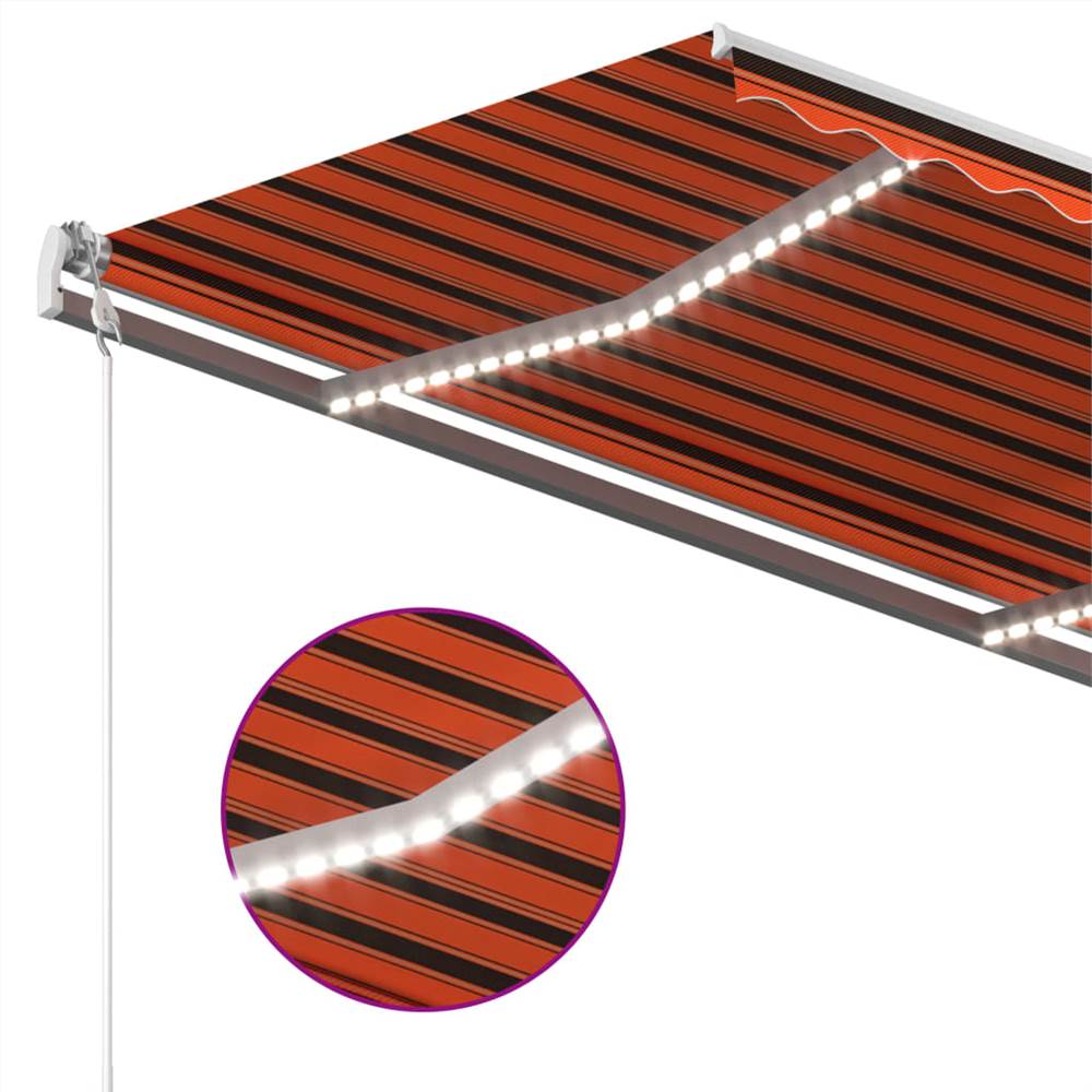 Manual Retractable Awning with LED 3x2.5 m Orange and Brown