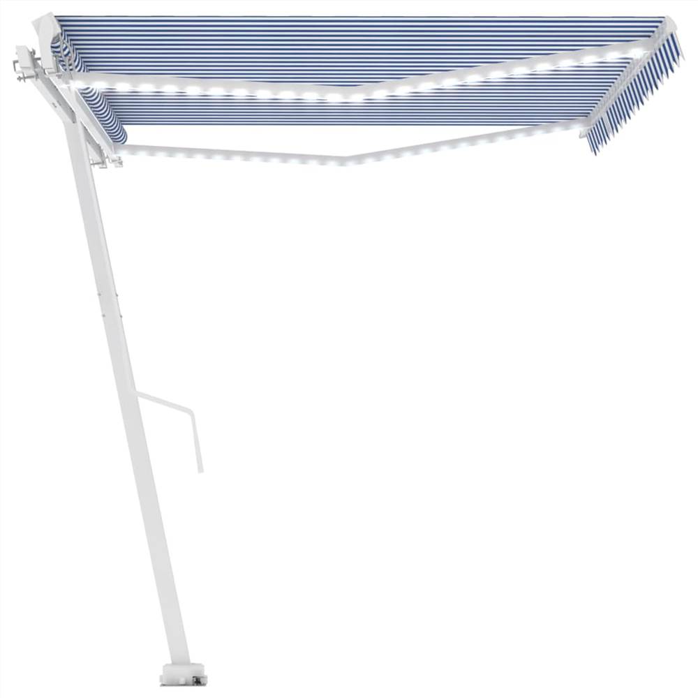 Manual Retractable Awning with LED 450x350 cm Blue and White
