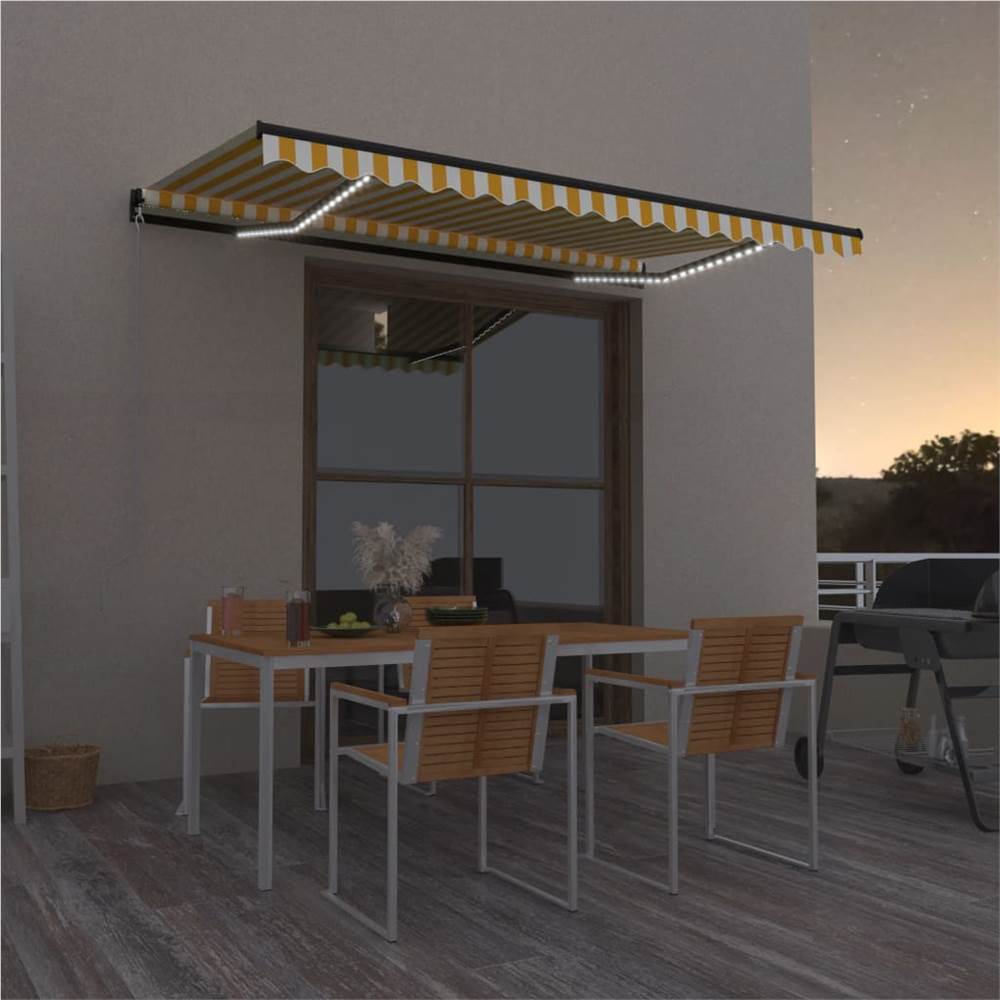 Manual Retractable Awning with LED 450x350 cm Yellow and White