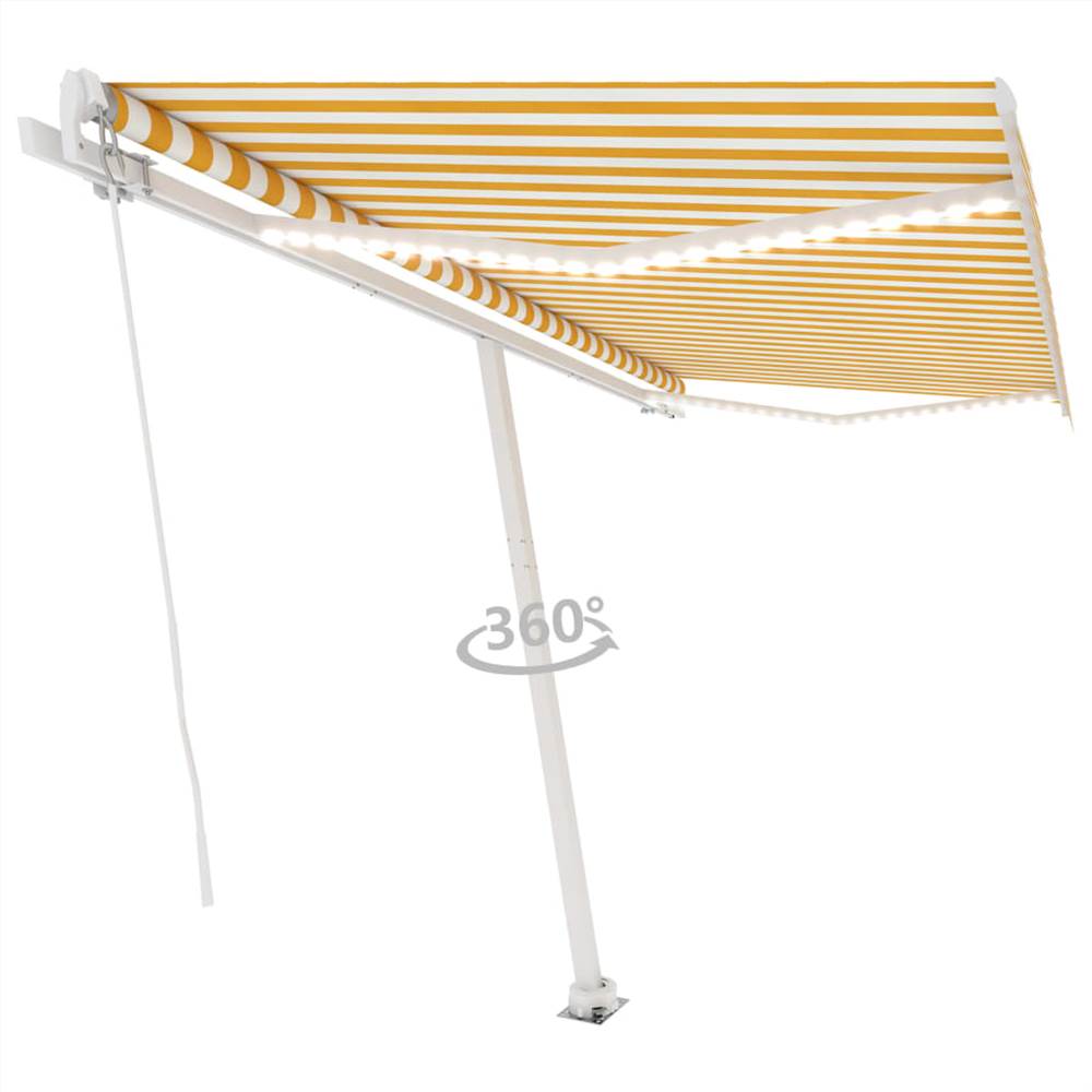 

Manual Retractable Awning with LED 450x350 cm Yellow and White