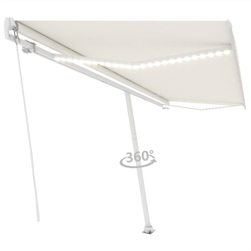 Manual Retractable Awning with LED 500x350 cm Cream