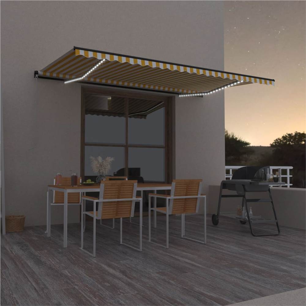 Manual Retractable Awning with LED 500x350 cm Yellow and White